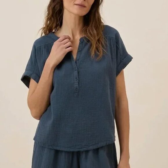 Pact Gauze Top organic cotton popover womens Blue xsmall coastal natural casual - Picture 1 of 9